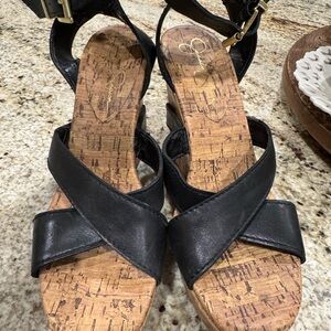 Jessica Simpson Black Wedge Sandals with Cork Sole